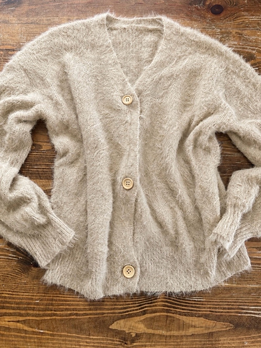 Cozy Women's Cream Fuzzy Button-Up Cardigan Sweater